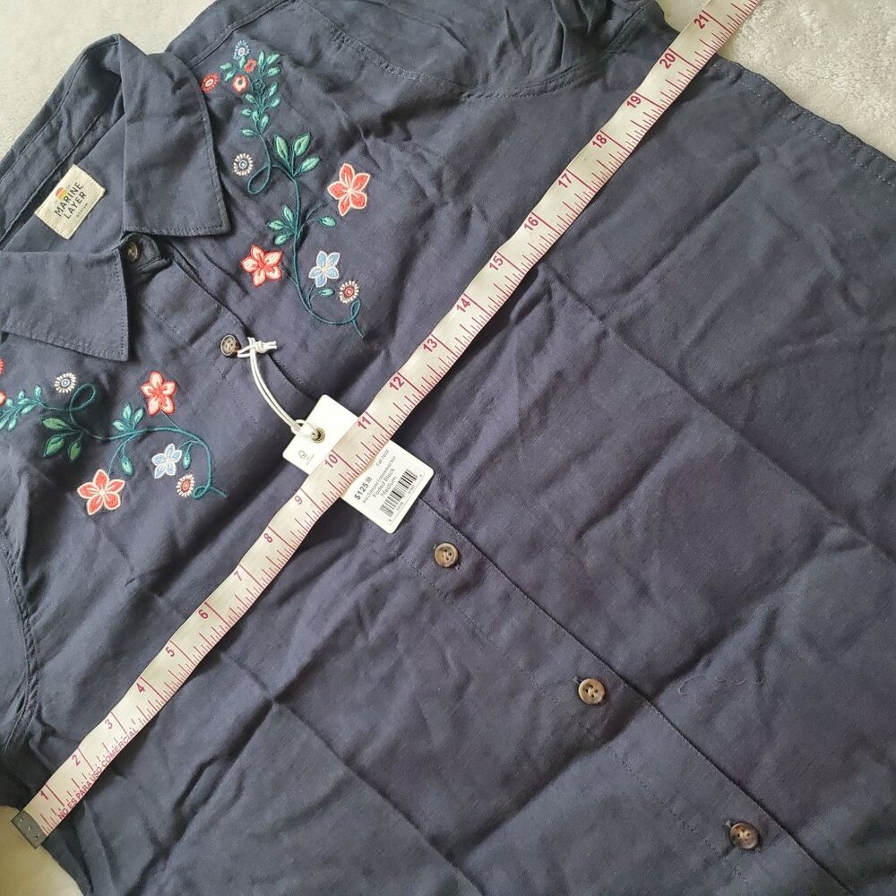 Marine Layer Aria LS Relaxed Embroidered Shirt faded black sz medium button down - Picture 7 of 16